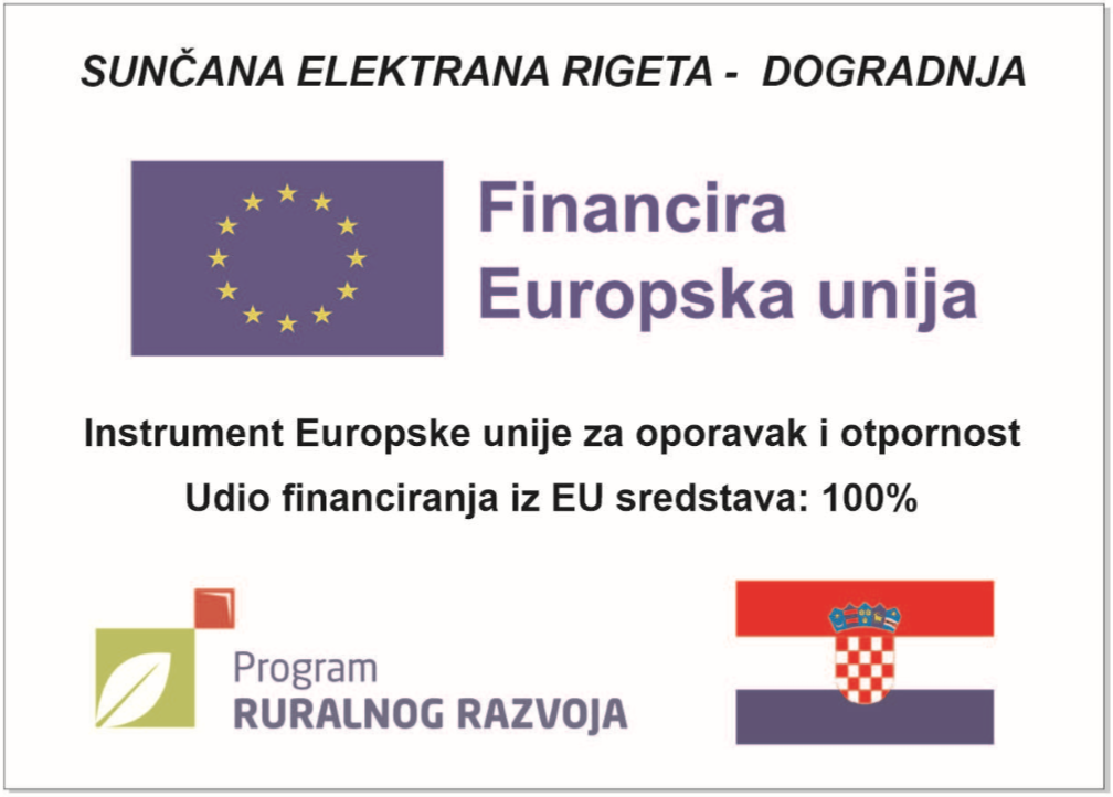 Ploča o financiranju: Sunčana elektrana Rigeta – dogradnja, Financira Europska unija, Program ruralnog razvoja